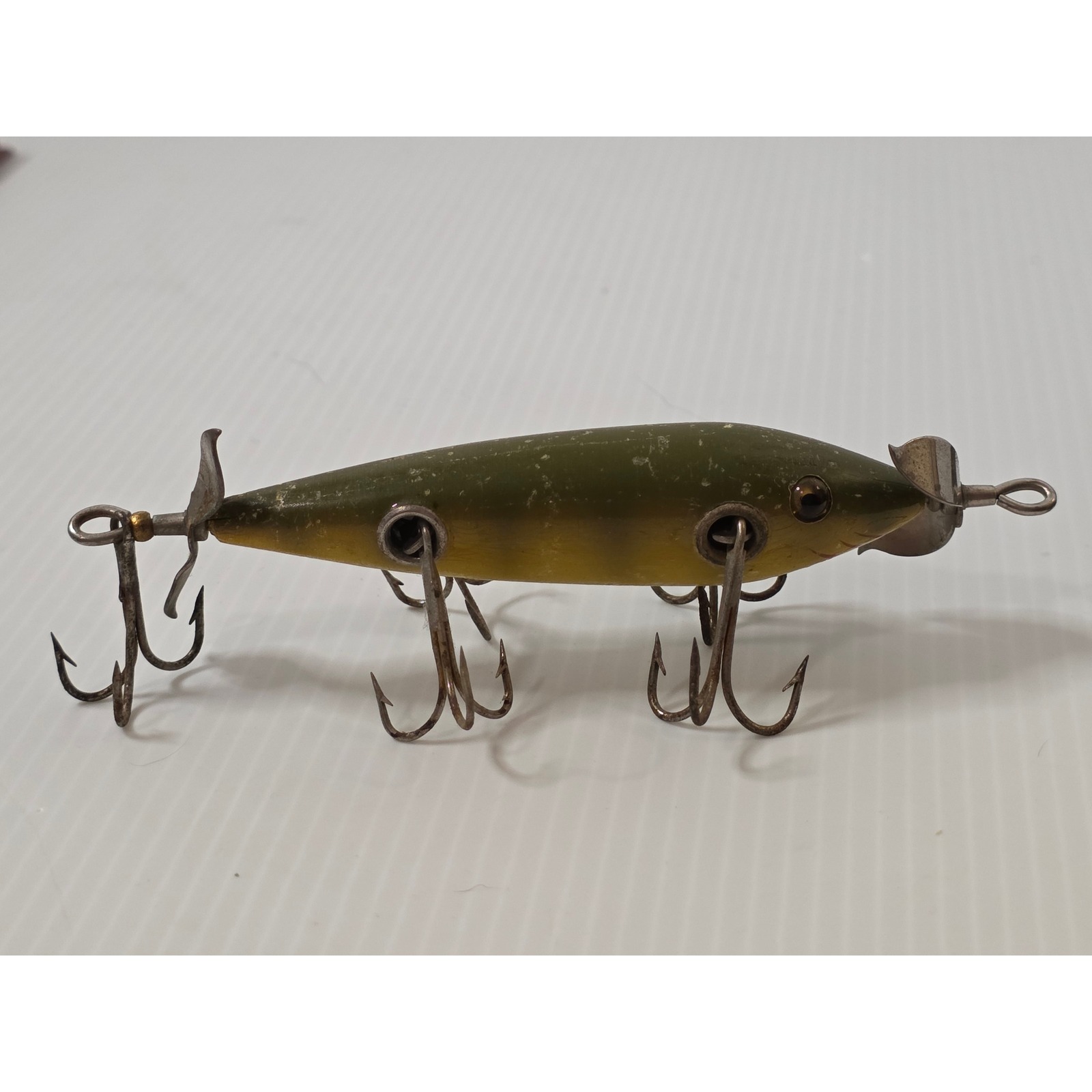 Shakespeare 5 Hook Wooden Minnow 4.75" Green Fair Antique Lure Early 1900s